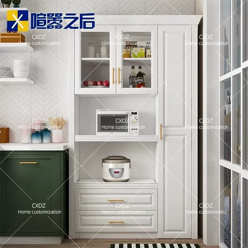 Simple Kitchen Dining Side Cabinet High Integrated Pull Out Storage Wall Unit Multi Functional Microwave Oven Cabinet Custom