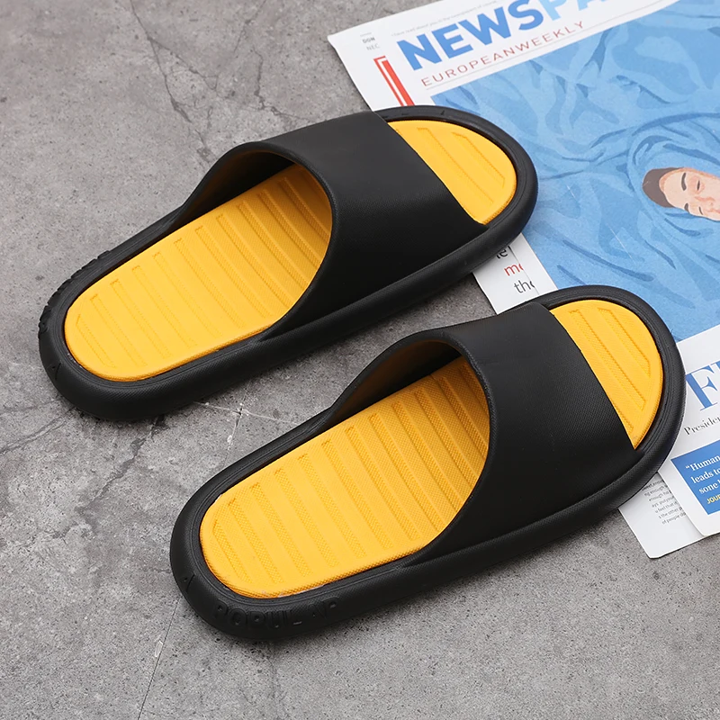 Popular Color Blocked Thick Sole Wear-resistant Comfortable Casual Simple Classic Solid Color Anti Slip Men's One-piece Slippers