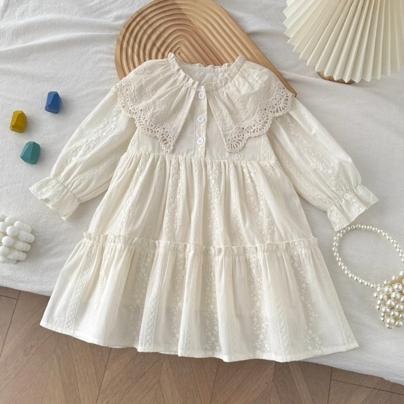 

2026 Spring/Summer New Solid Color Hot Selling Princess Style Cotton Lace Long Sleeve Shirt