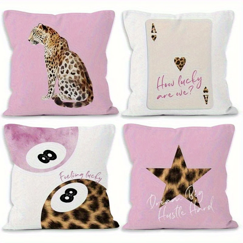 Boho Leopard Print Throw Pillows Set of 4 Cushion Covers Trendy Aesthetic Cute Nursery Room Decor Motivational Gift
