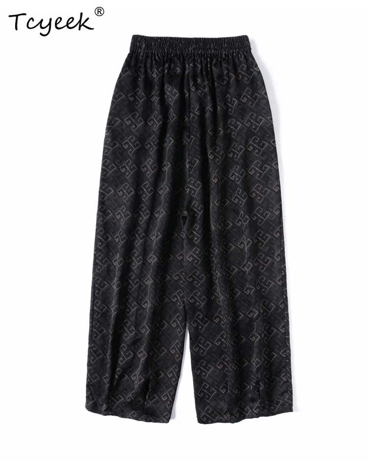 Tcyeek 100% Mulberry Silk Casual Pants Women Summer Clothes Elastic Waist Woman Trousers Harem Pants Loose Cool Брюки Женские