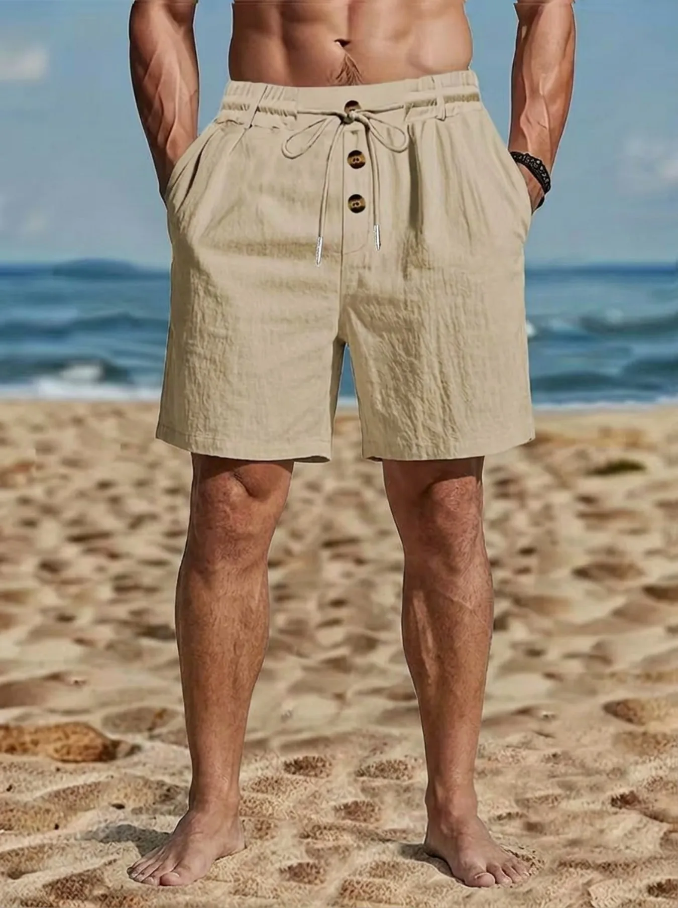 Summer men's new cotton and linen shorts, simple, breathable, lightweight, comfortable, easy to dry, loose-fitting beach shorts