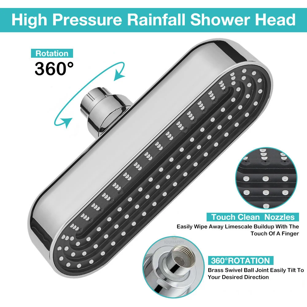 

Overhead Rainfall Shower Head 360° Ratation Adjustable High Preesure Shower Head Big Panels Spray Hotel Bathroom Accessories