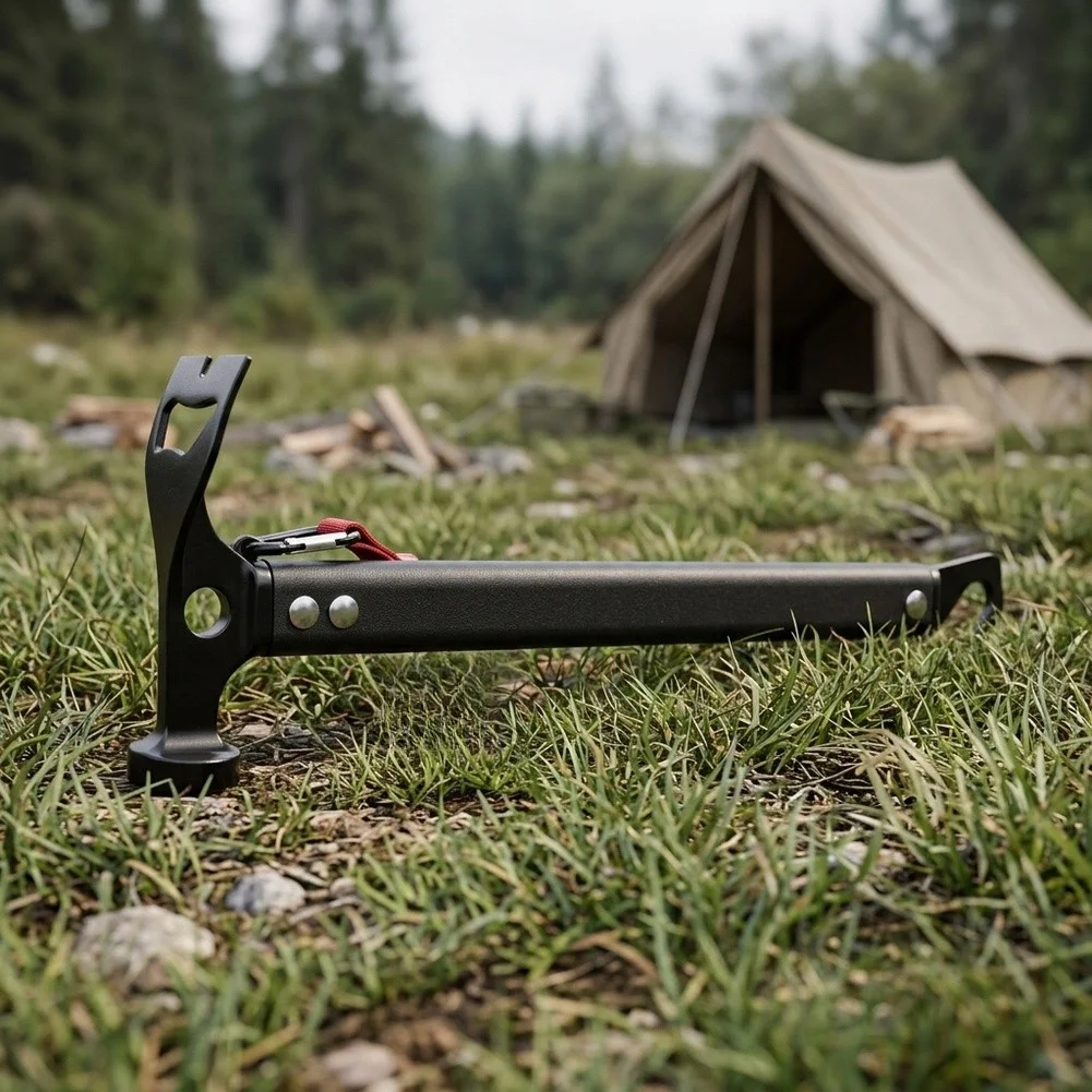 Camping Hammer With Nail Puller Ergonomic Grip For Tent Stake Removal Hiking Mountaineering Outdoor Hand Tool