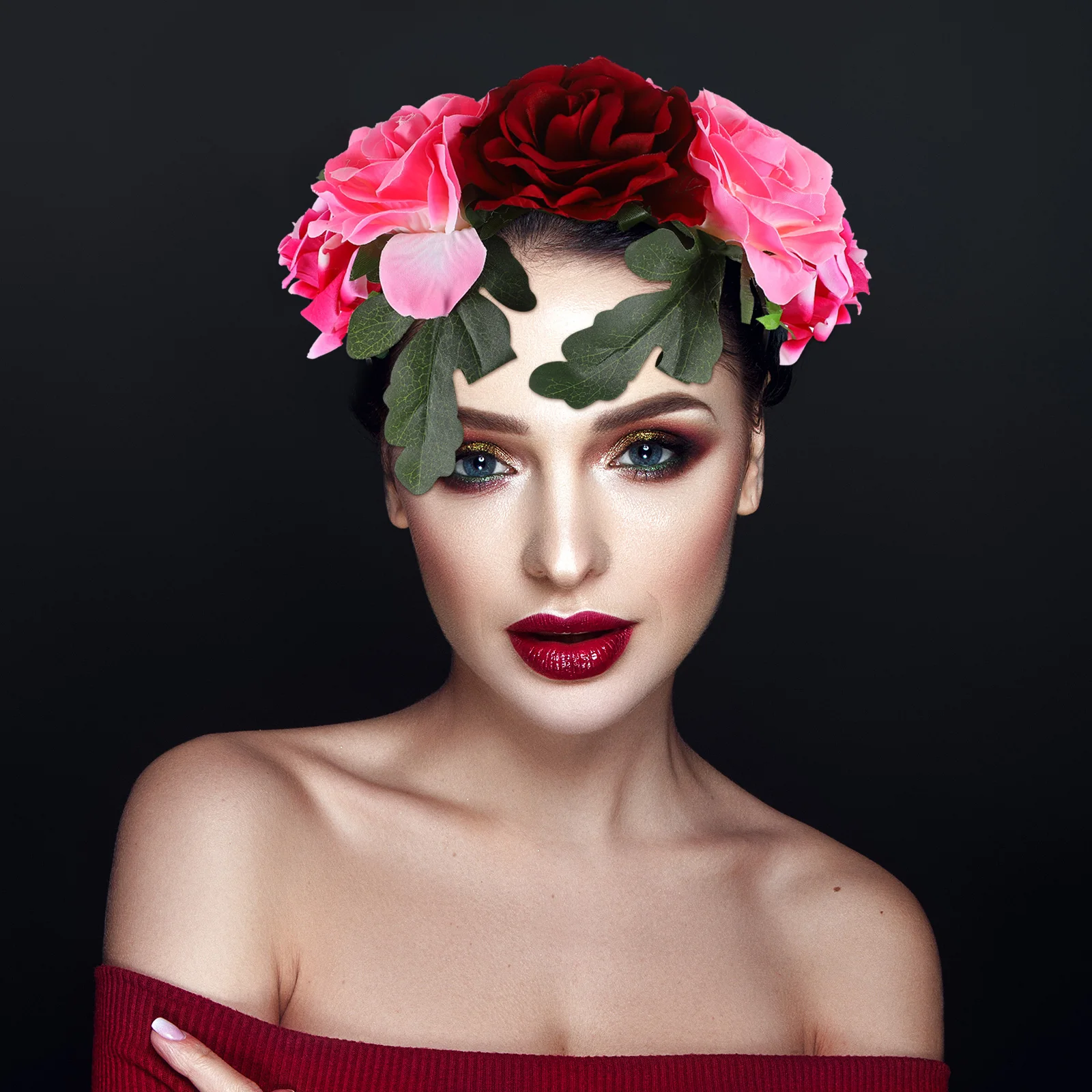 

Simulated Rose Flower Hairband Headband Fabric Wreath Crown Halloween Wedding Cosplay Costume Accessory Women for costume