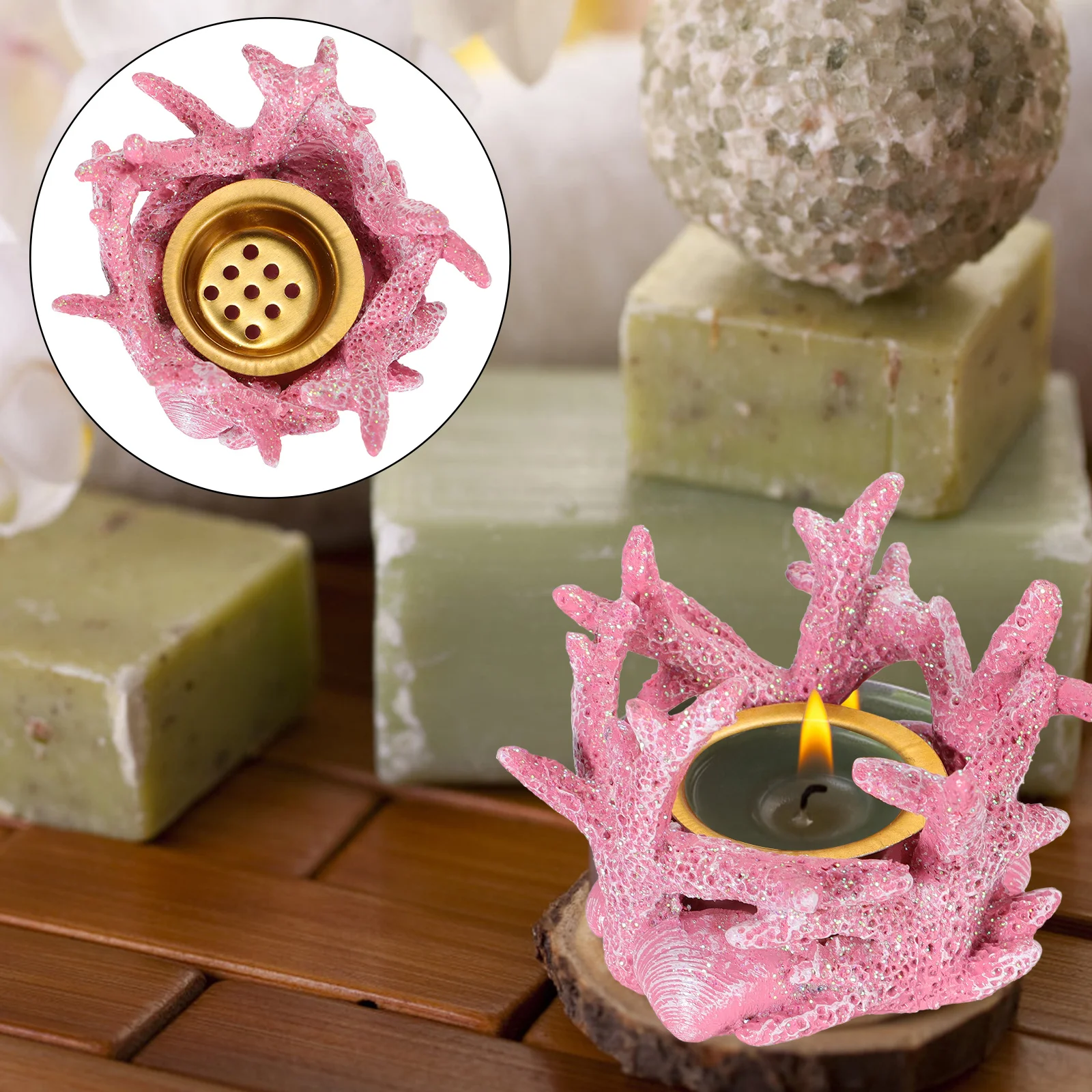 

1Pcs Incense Burner Coral Holder Resin Craft Mediterranean Style Home Decor Accent for Bathroom Bedroom Kitchen Tea Light