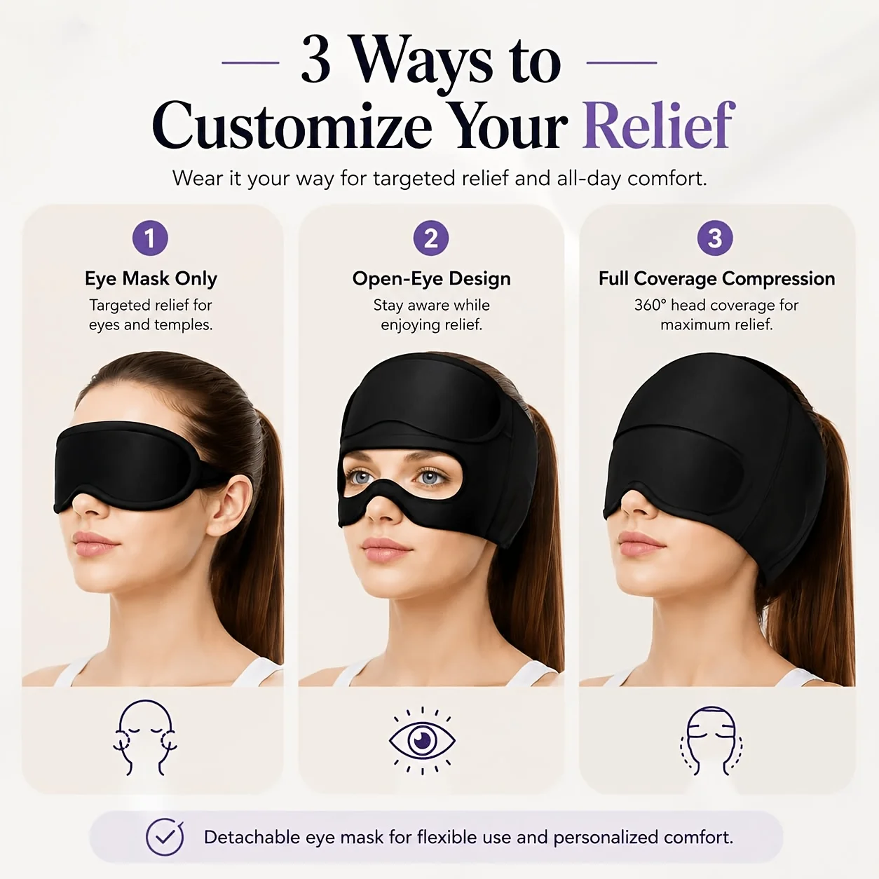 2 in 1 Migraine Relief Hat Gel Eye Mask Headache Ice Cap with Removable Eye Mask Cold Compress Hat Head Heat Treatments Hat