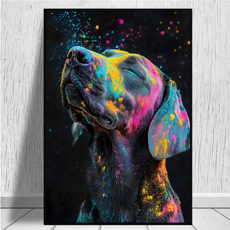 Colorful Animals Horse Dog Cat Cow Powder Paint Canvas Painting Wall Art Poster Print for Living Room Home Decor