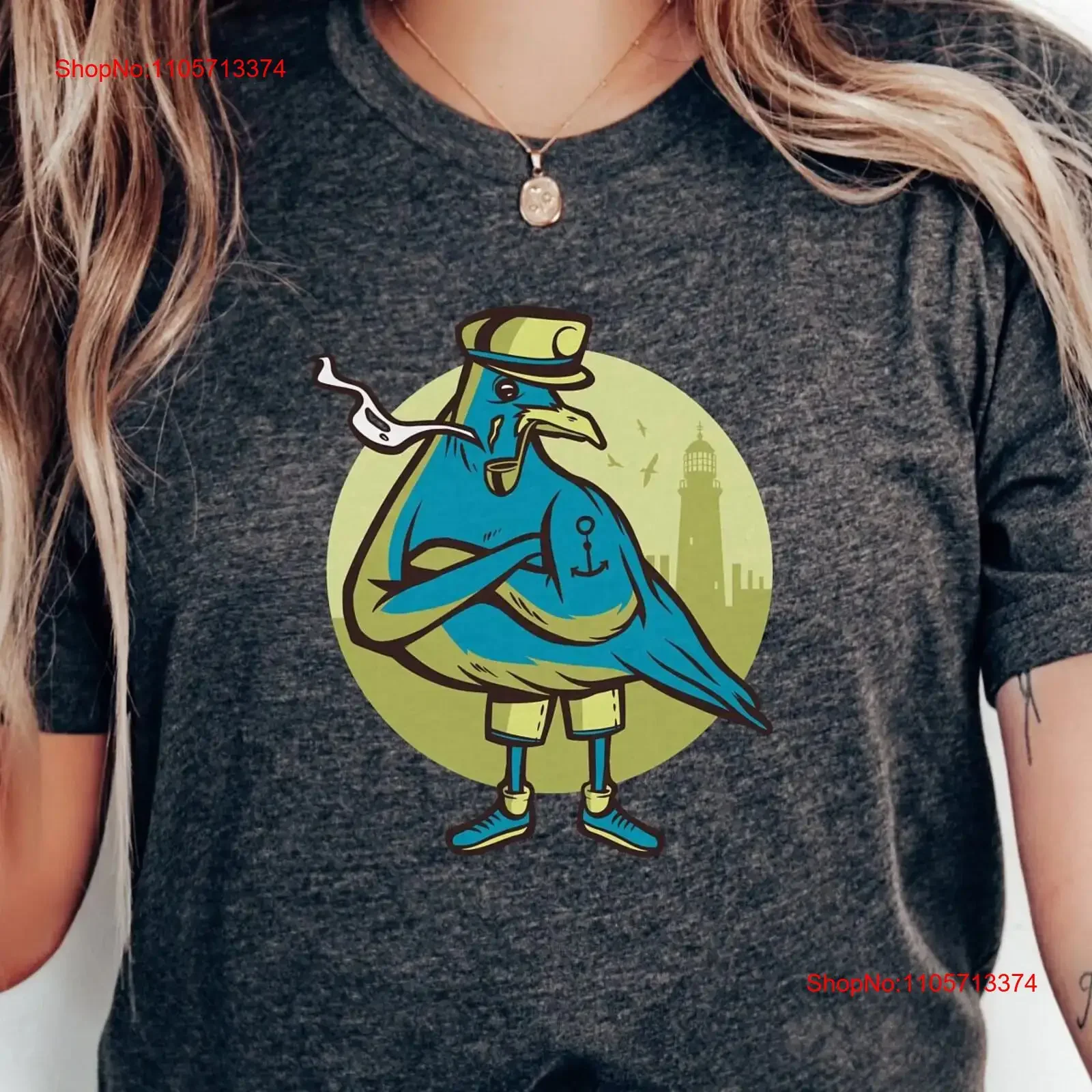 Seagull Sailor Captain T Shirt For Bird Lover Print Beach Apparel Nature Enthusiast Watcher vintage Washed Casual Soft Stylish