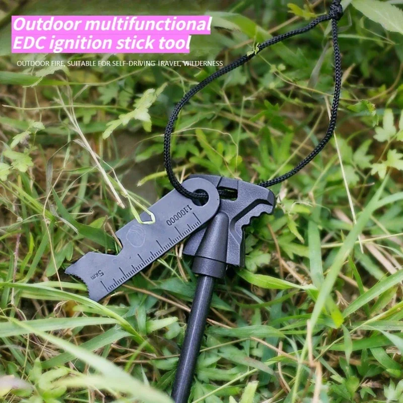 Multifunctional Magnesium Fire Stick with Scraper and Bottle Opener Compact Outdoor Survival Tool for Adventure Enthusiasts