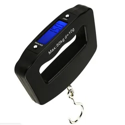 50Kg 10g Portable Mini Digital Hand Held Fish Hook Hanging Scale Electronic Weighting Luggage Scale blue Backlight g, kg, lb,