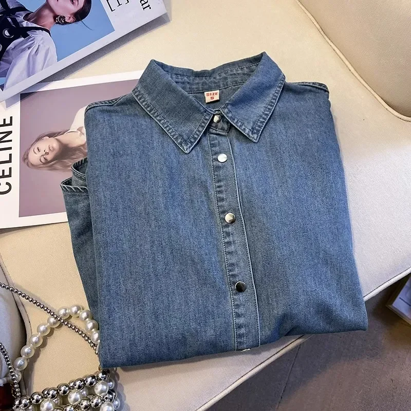 Women's Green Gradient Denim Two-Piece Set Short-Sleeve Shirt + Shorts Loose Fit Casual Summer Matching Outfit