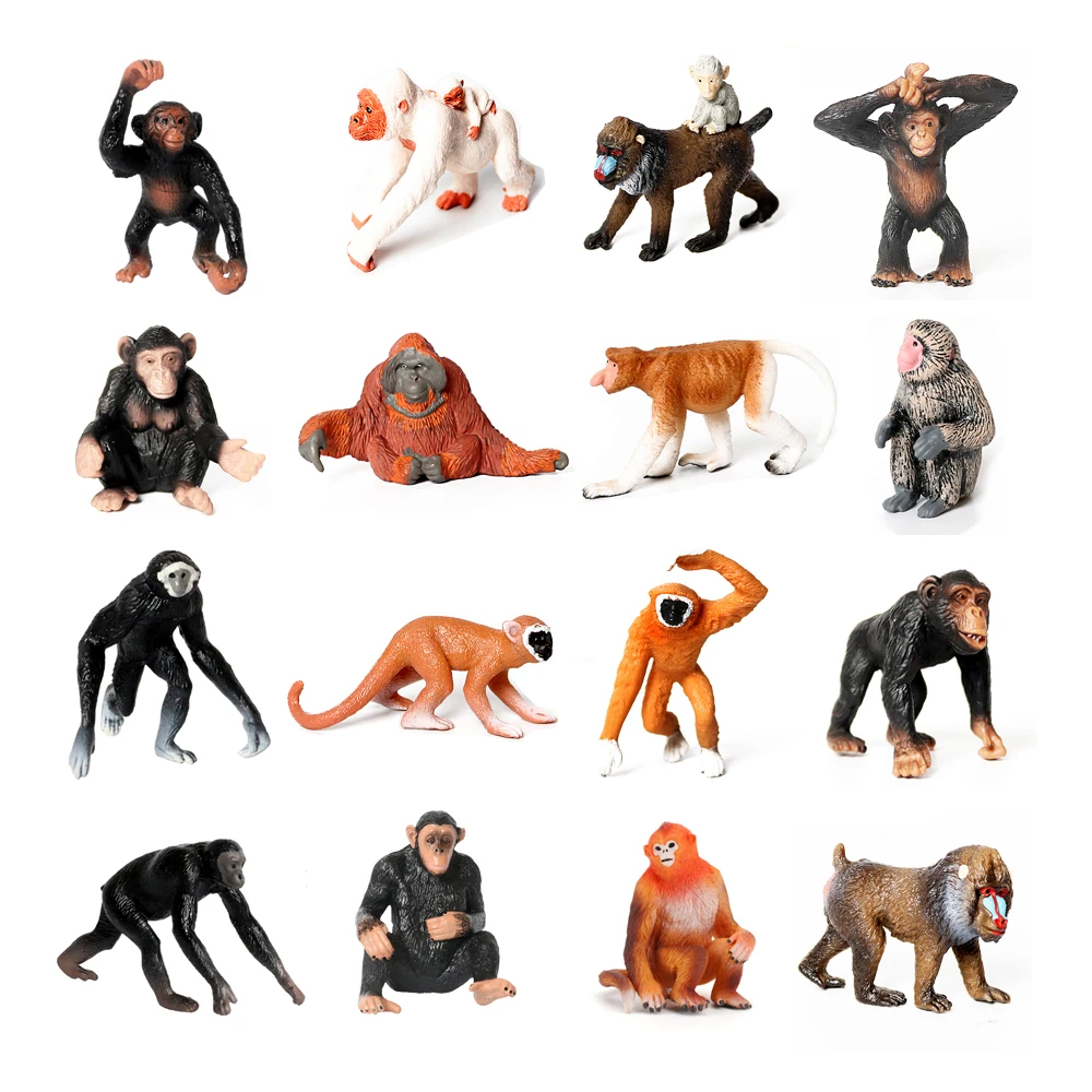 Figuras de juguete, animales, mono, gorila, chimpancé, Gibbon, mono, figura de acción, figuras de animales, regalos para niños, zoológico del bosque de la jungla