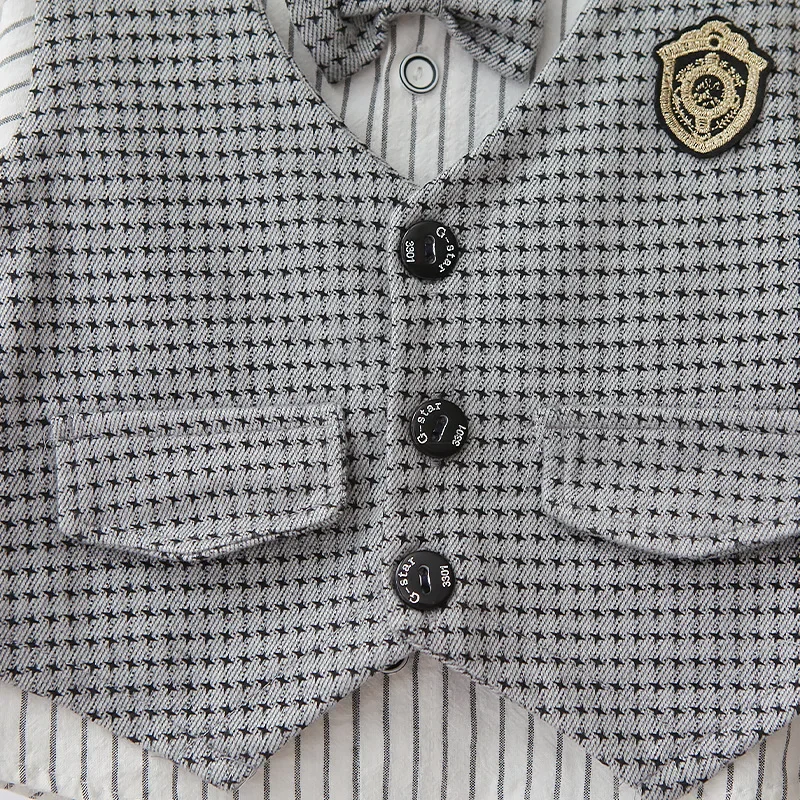 Chemise rayée en coton pour nouveau-né, gentleman, fête de mariage, ensemble de mode pour bébé garçon, gilet et pantalon, 3 pièces, nouveau