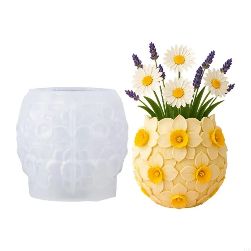 

91AF креативная силиконовая форма в форме нарцисса для цветочного горшка для изготовления контейнеров для ювелирных изделий из и