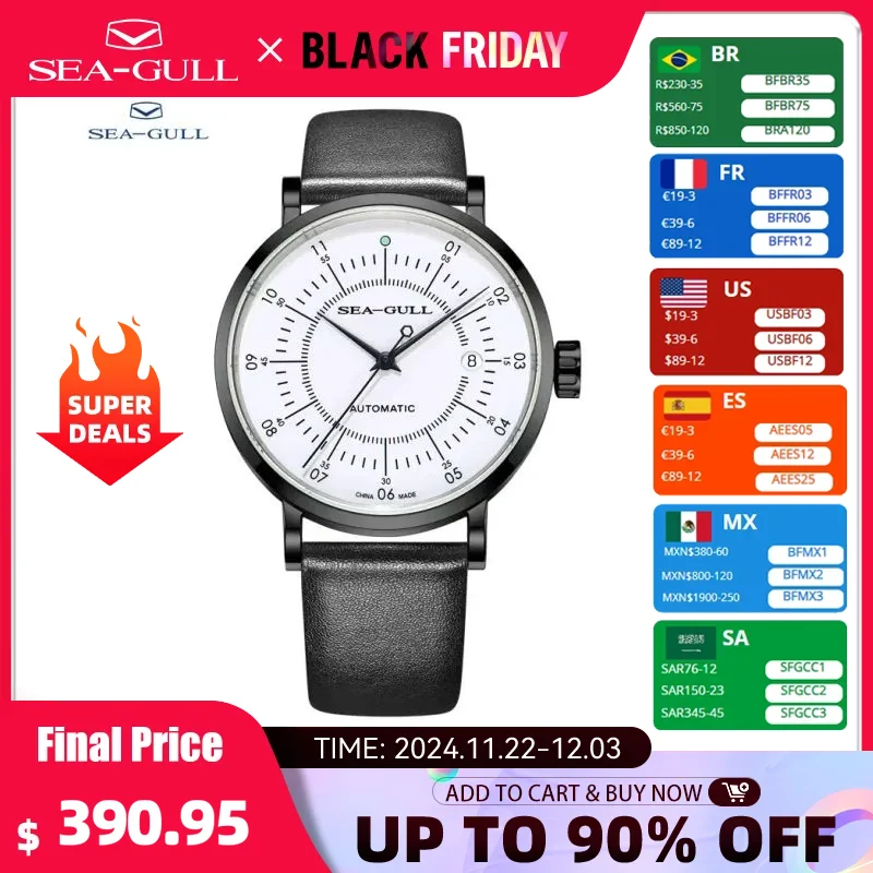 Seagull Men's Watch Automatic Mechanical Wristwatch Business Simple Waterproof Leather Sapphire Men's Watch 819.17.6045