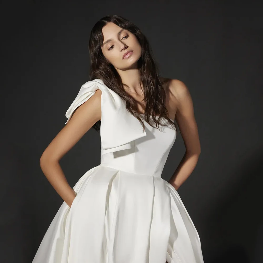 Arya Classic Elegant Wedding Dress Satin for Floor-Length One-Shoulder Sleeveless Prom Dress A-line Robe De Soirée Customized