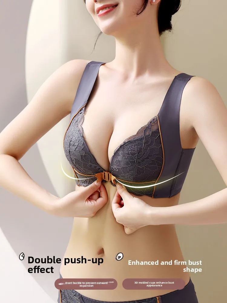 sexy-lace-backless-bra-set-women's-gathered-wireless-vest-style-underwear-front-buckle-design-umamarra-floral-print-push-up-bra
