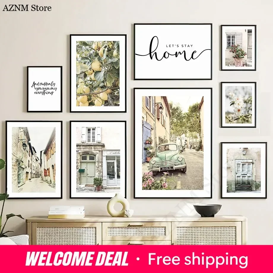 Vintage Car Door Bicycle Modern Lemon Quotes Canvas Painting Posters and Prints Wall Art Picture For Living Room Decoration