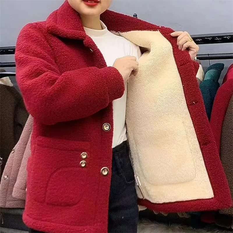 Chaqueta de terciopelo para mujer, abrigo grueso y cálido de piel de cordero, de longitud media, holgado, de grano, novedad de invierno, 2022