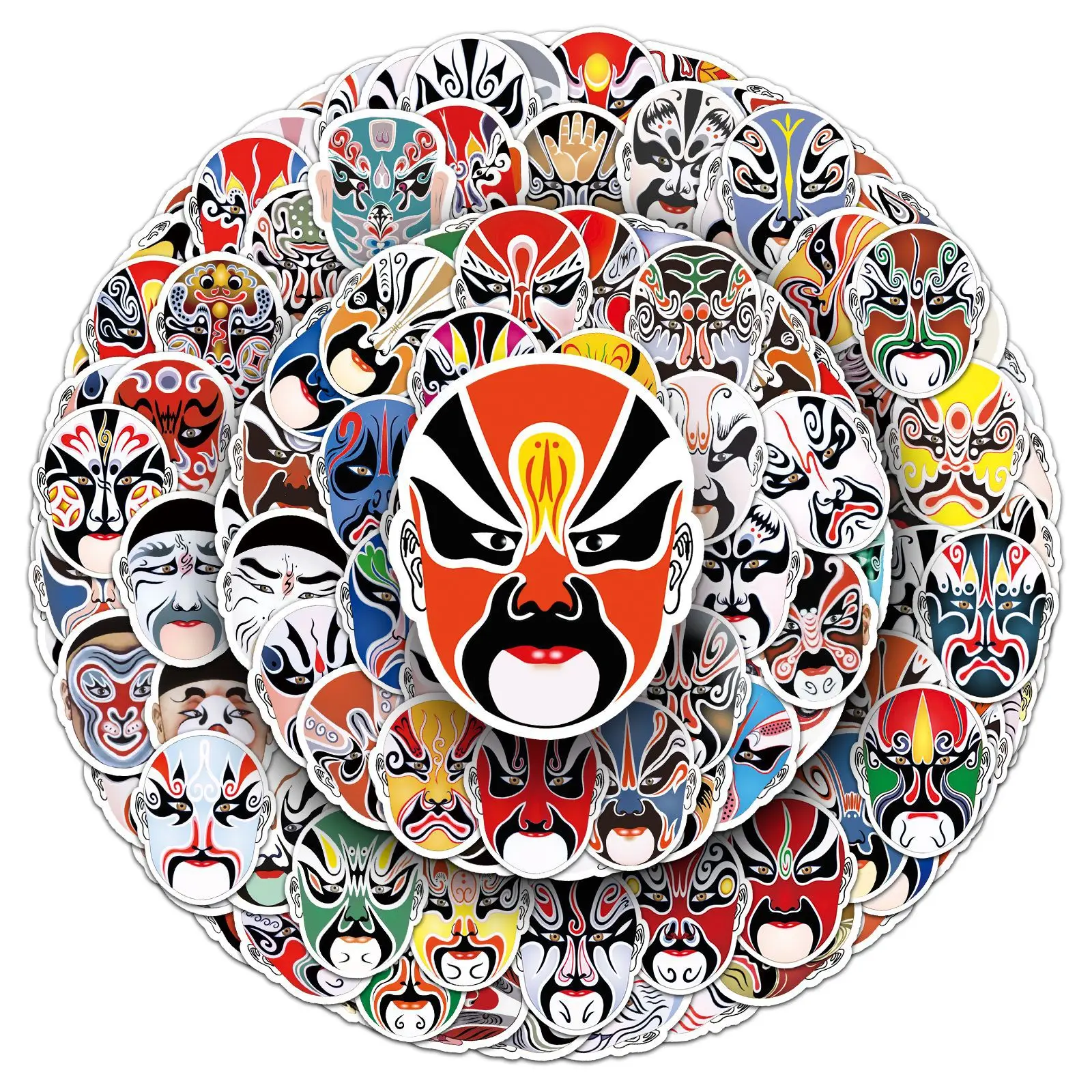 10/60/120PCS Peking-oper maske Chinesischen stil oper Cartoon Doodle Dekorative Gitarre iPad Wasser Tasse Wasserdichte Aufkleber kinder Spielzeug
