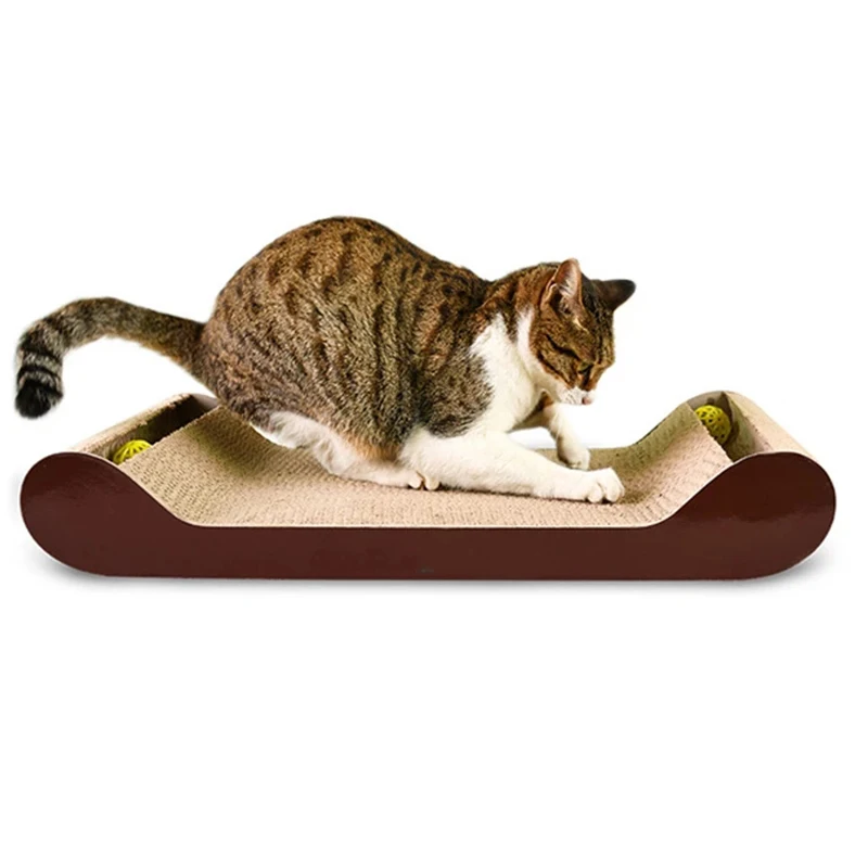 Cat Cardboard Scratcher with Ball Lounge-Kiteen Scratch Post Pet Fuiniture Couch-Cat Scratching Pad Self Groomer Perch