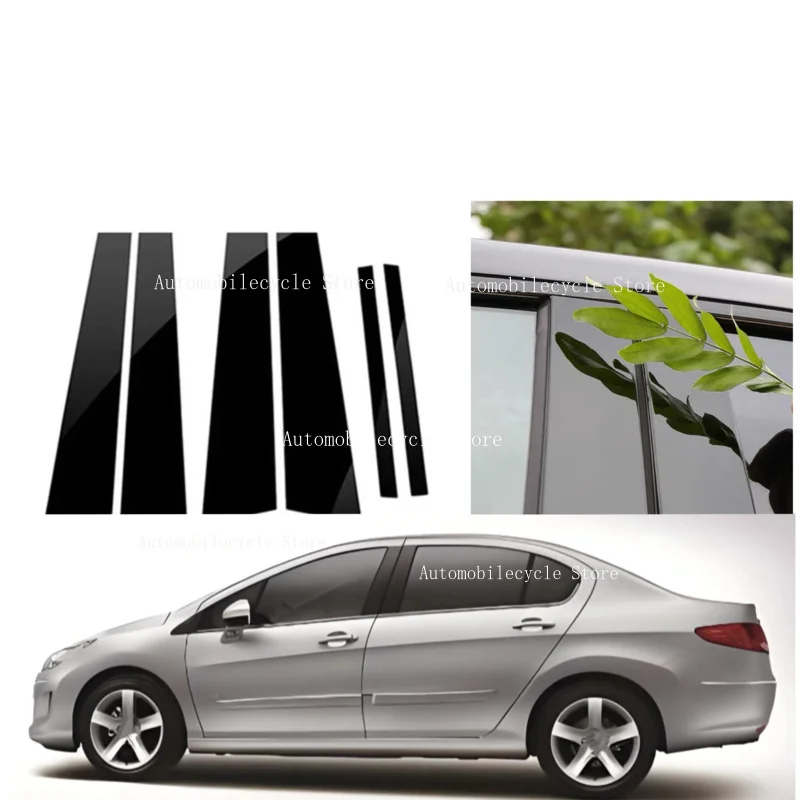 6PCS Glossy Black Pillar Posts Fit For  Peugeot 408 2010 2011 2012 2013 Window Moulding B C Center Sticker Cover Silver Carbon