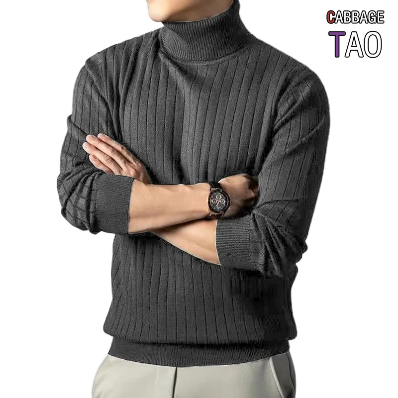 Men's Casual Striped Turtleneck Pullover Warm Knitted Sweater Soft Wool Blend Basic Tops Comfortable Outdoor Daily Knitwea