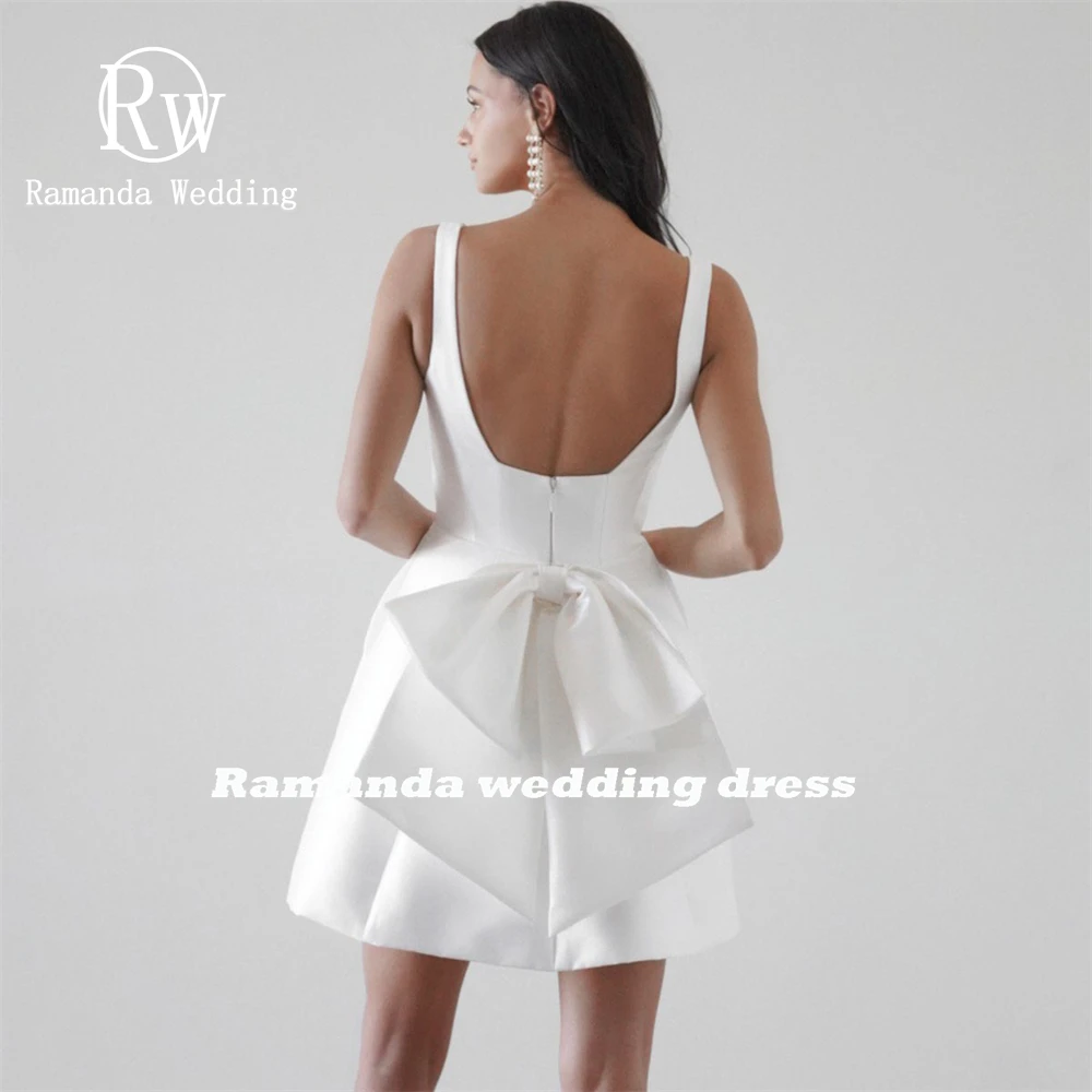 Ramanda Simple arco cuello cuadrado por encima de la rodilla Mini vestido de novia tirantes espagueti Hobo espalda descubierta elegante vestido de novia hecho a medida