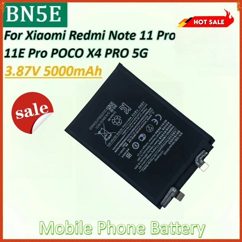 

New BN5E 3.87V 5000mAh High Quality Mobile Phone Battery for Xiaomi Mi POCO X4 Pro Redmi Note 11 Pro / 11E Pro 5G Batteries