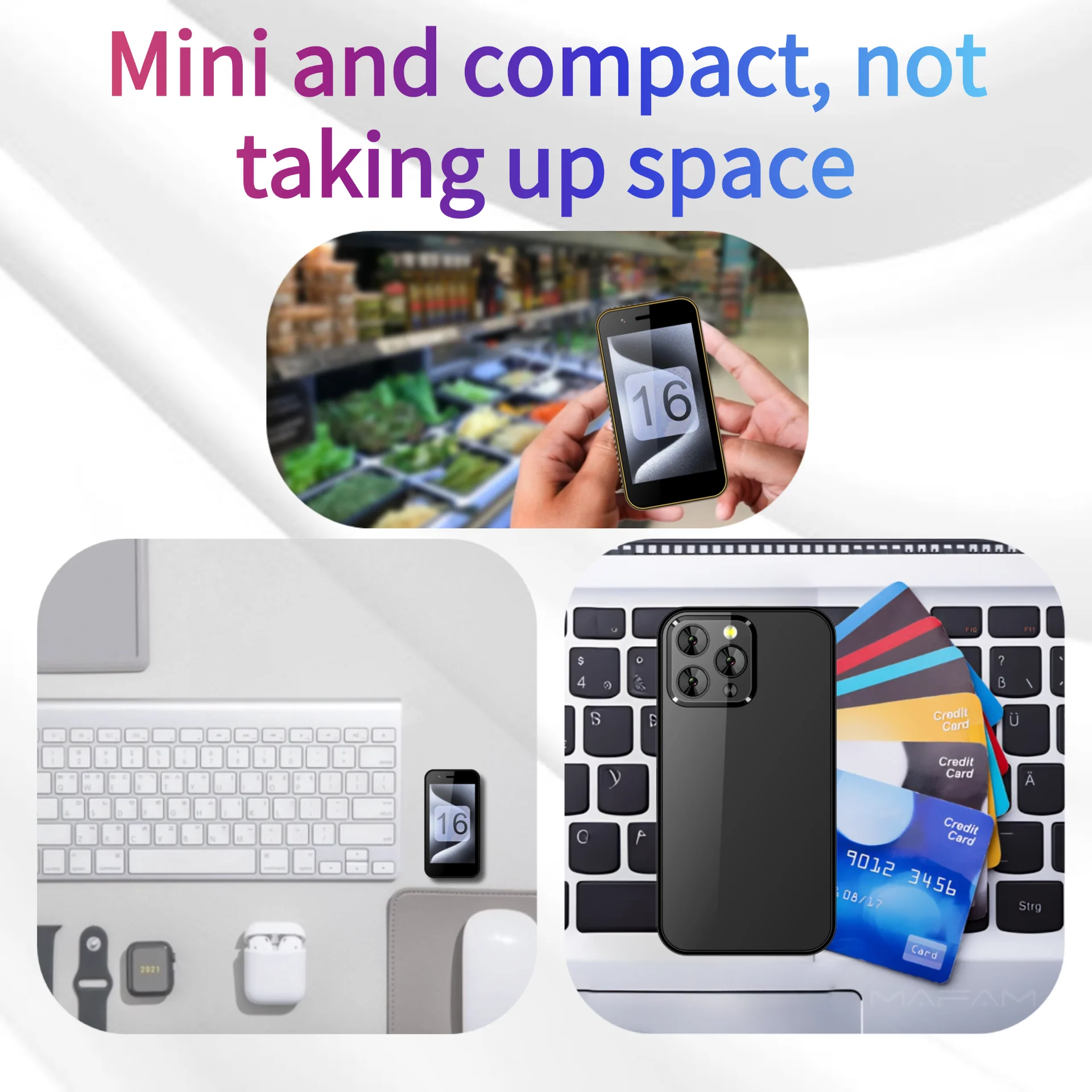 3G WCDMA Mini Smart Phone For Kids 3.0" Display Android 8.1 Play Store 16G Wifi Hotpot Dual SIM Standby Portable Cellphone Cheap