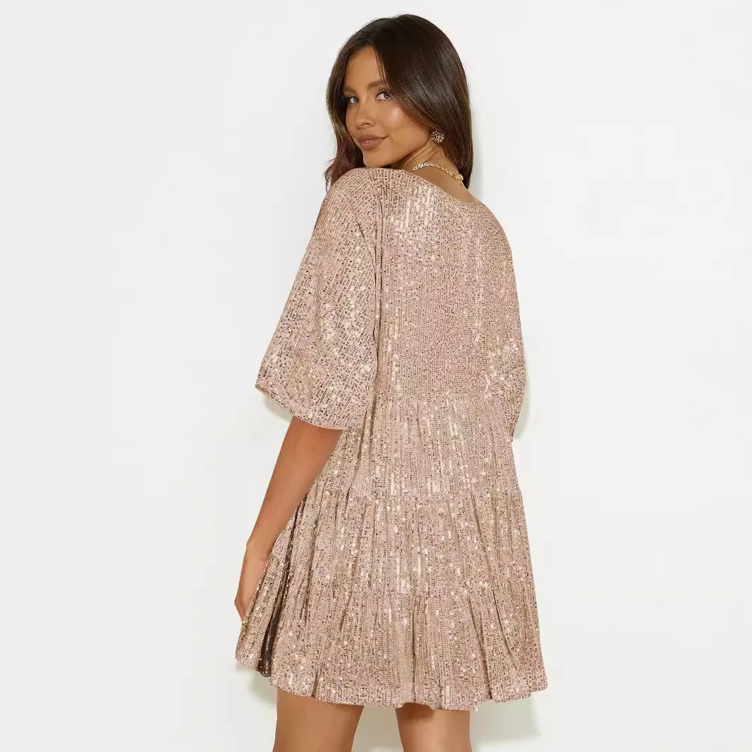 2024 gorąca sprzedaż koralik kawałek plisowana spódnica damska krótka spódniczka 2024 Spice Girl cekinowa sukienka sukienka Boho