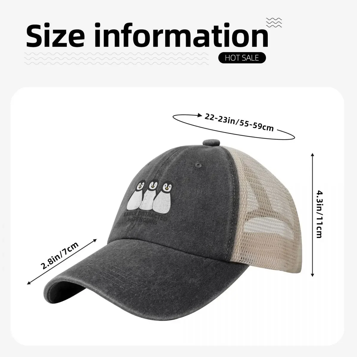 Easily Distracted by Penguins Cowboy Mesh Baseball Cap funny hat Snap Back Hat Hats Woman Men's image 4