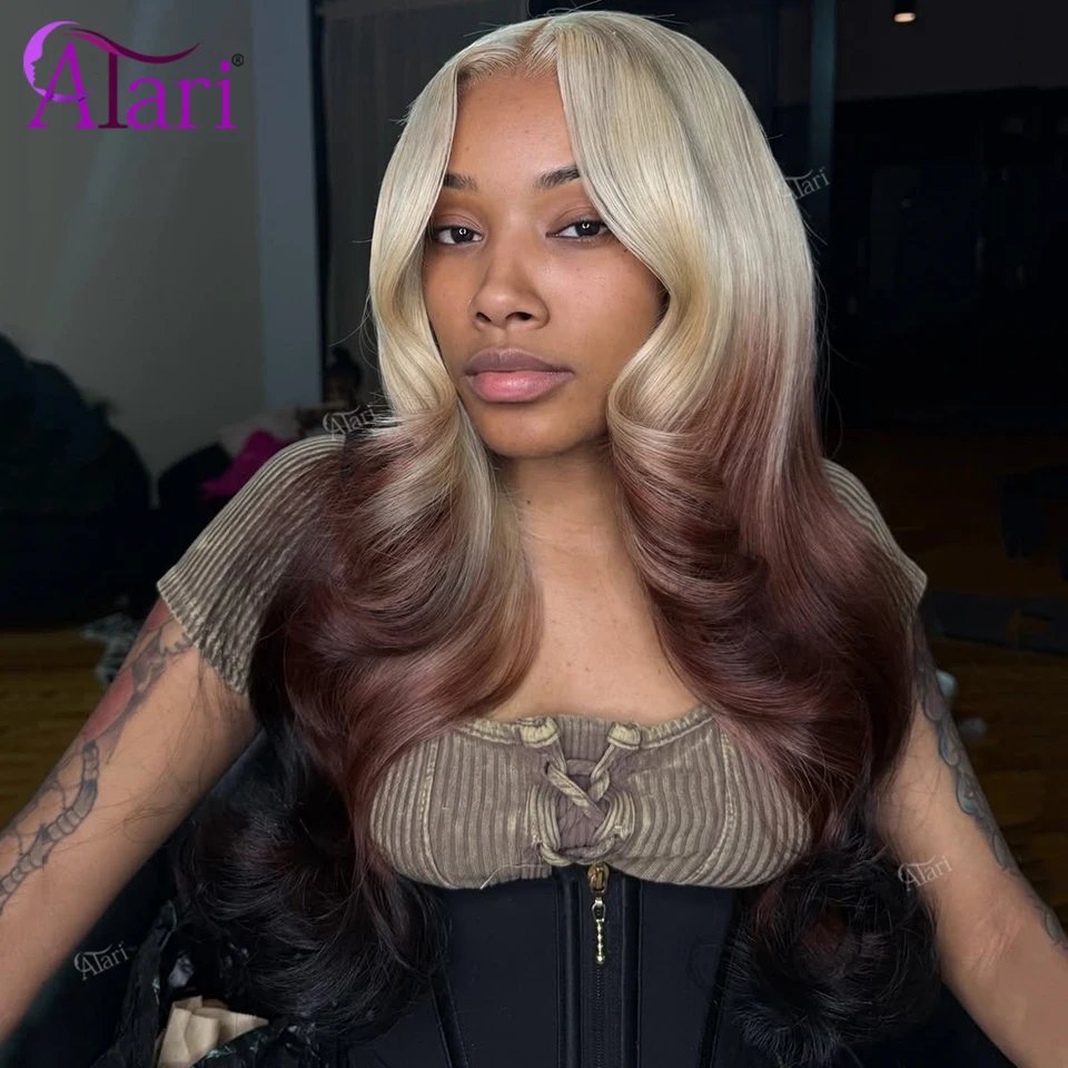Ombre Rot-Schwarze Body Wave Echthaar-Perücken 13X4 13X6 Transparente Lace Frontal 613 Gefärbte Remy-Perücke 180 Dichte Vorgezupft