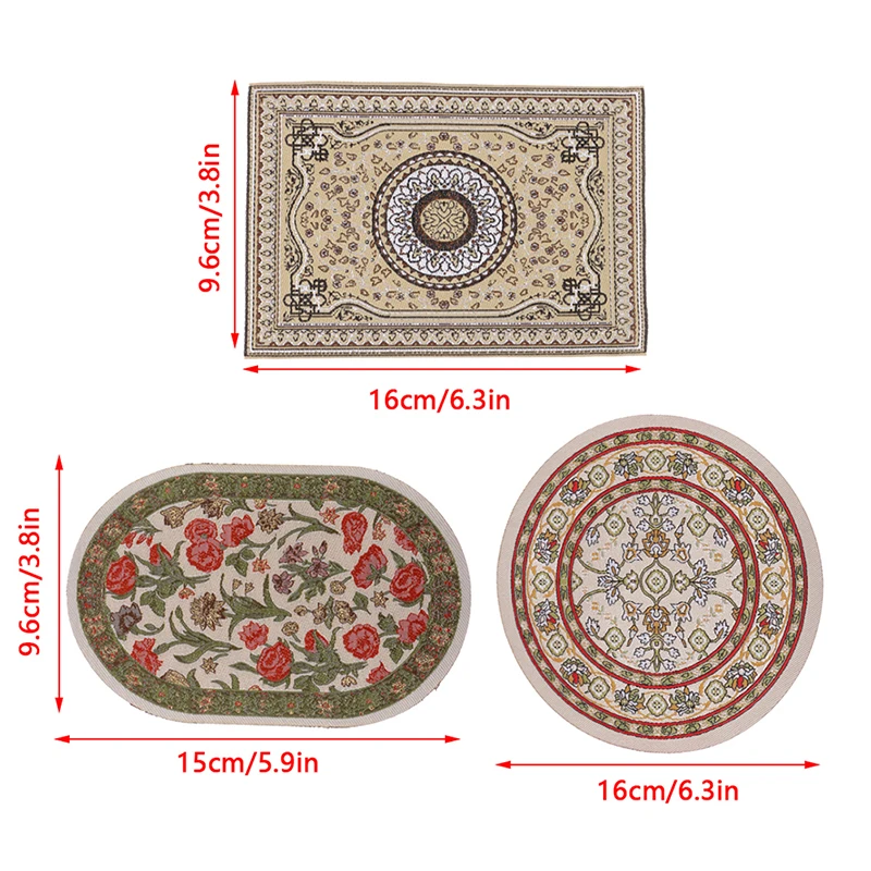 1Pc Turkish Style Toy Gift Dollhouse Miniature Floor Rug Cover Carpet Round Square Floor Mat DIY Model Bedroom Living Room Decor - view 6