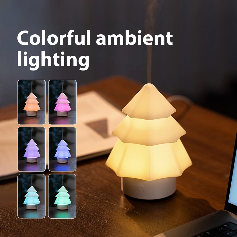 Christmas Tree Aroma Humidifier, 7 Color Light, 120ml, USB Essential Oil Diffuser, Quiet Cool Mist, for Home Office Travel