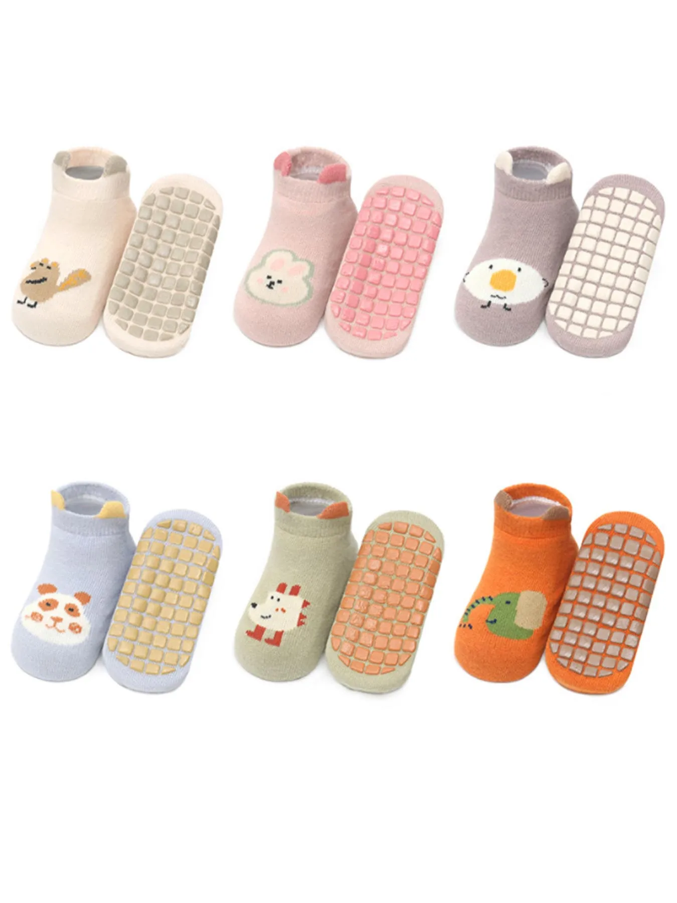 6 Pairs Cartoon Anti-slip Socks for Kids, Baby Floor Socks for Learning to Walk, Breathable Short Socks for Infants Indoor Use