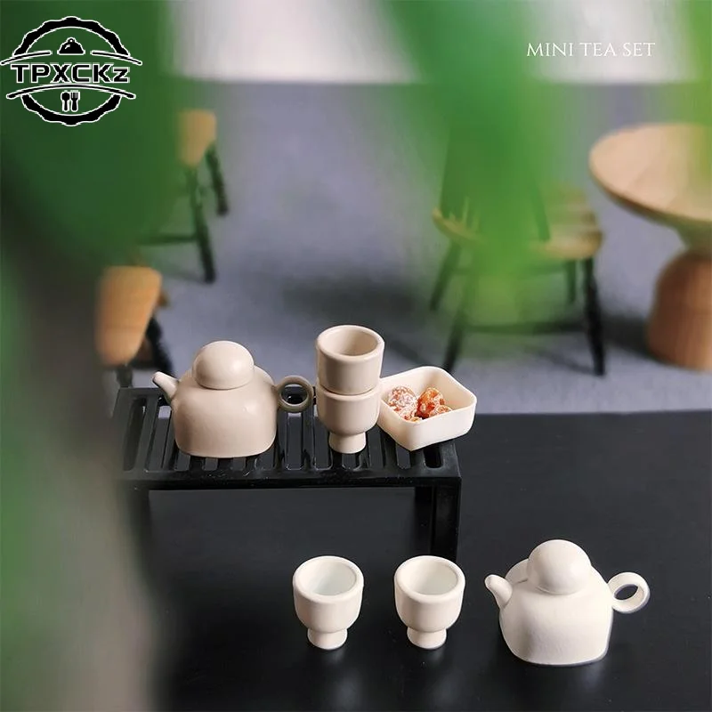 Dollhouse Miniature Mini Chinese Ancient Simulation Celadon Hand-held Teapot Tea Cup Model DIY Dollhouse Kitchen Scene Decor