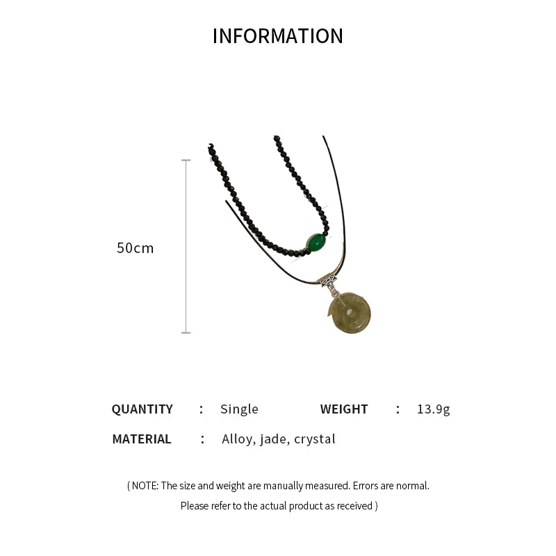 2 Pcs Vintage Peace Buckle Pendant Necklaces Natural Stone Beads Chains Choker Necklace Set Women Men Chinese Style Jewelry