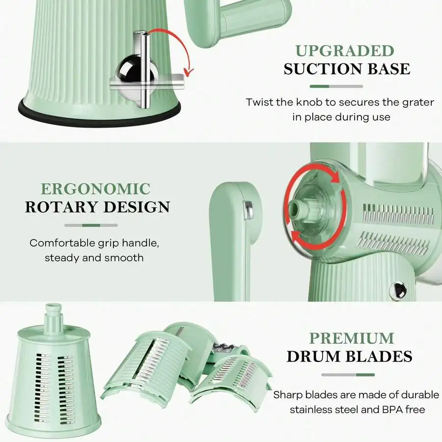 5-In-1 Graters, Rotary Cheese Grater Hand Crank Cheese Shredder, Vegetable Slicer, Interchangeable Blades, For Fresh Cheese, Veg