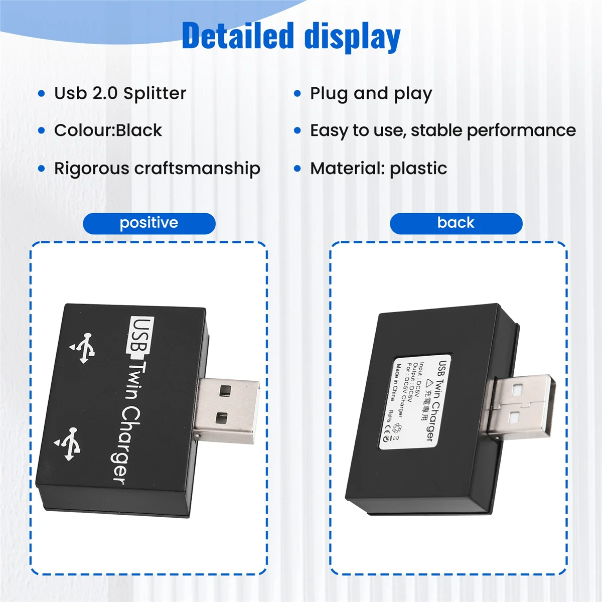 Chargeur USB 2.0 Mâle à Double Femelle pour Touriste, 2 Ports, Dc 5V, Mathiateur de Charge, airies, Adaptateur, Convertisseur, Connecteur