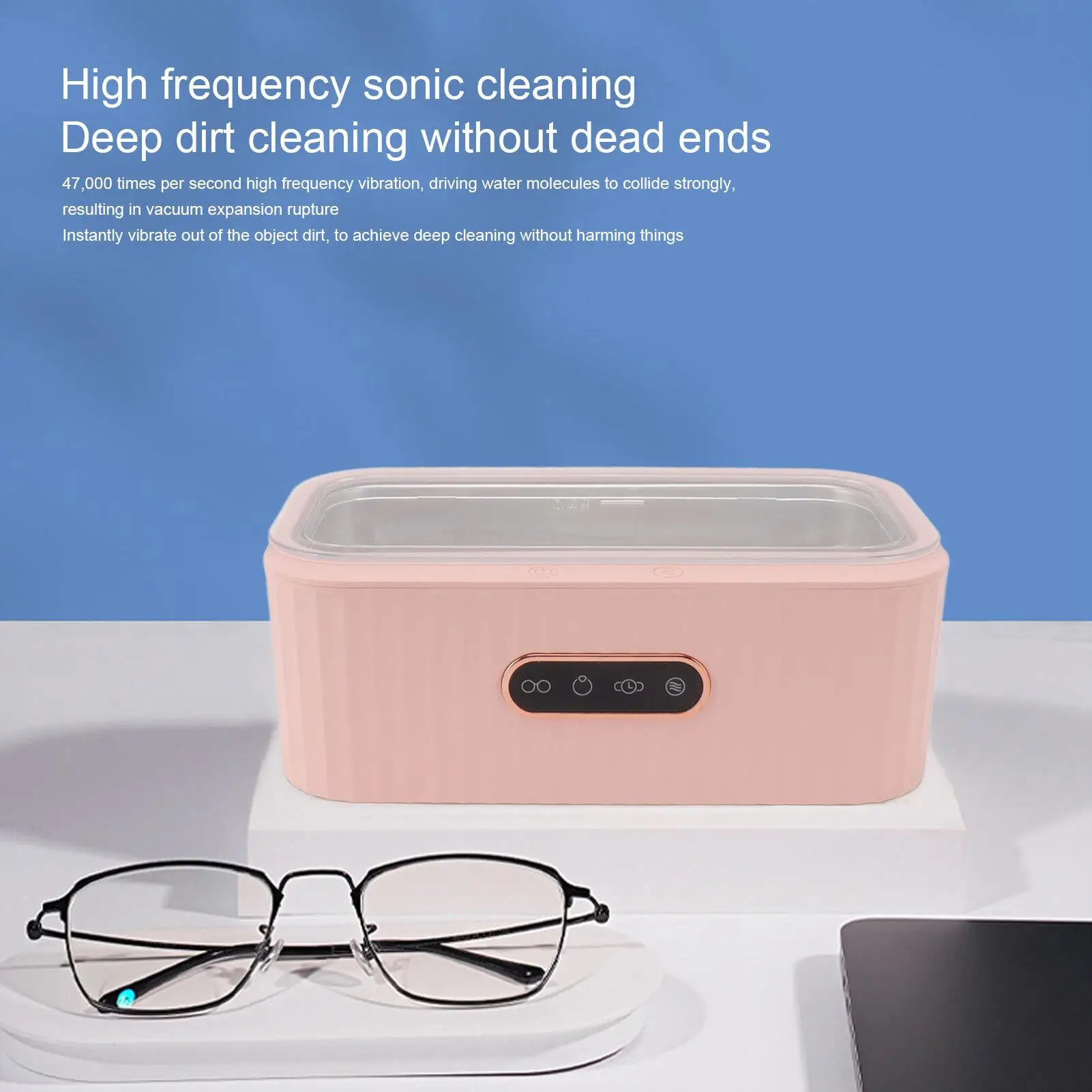 US Plug Eyeglasses Cleaning Machine with Indicator Light - 110-240V Stainless Steel Jewelry & for cosmetic Brush Cleaner