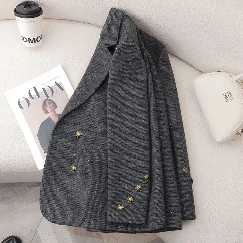 2025 Fashion Autumn New Temperament Suit Jacket Women Red  Coat Slim Korean All-Match Double-Breasted Outwear Female Blazer