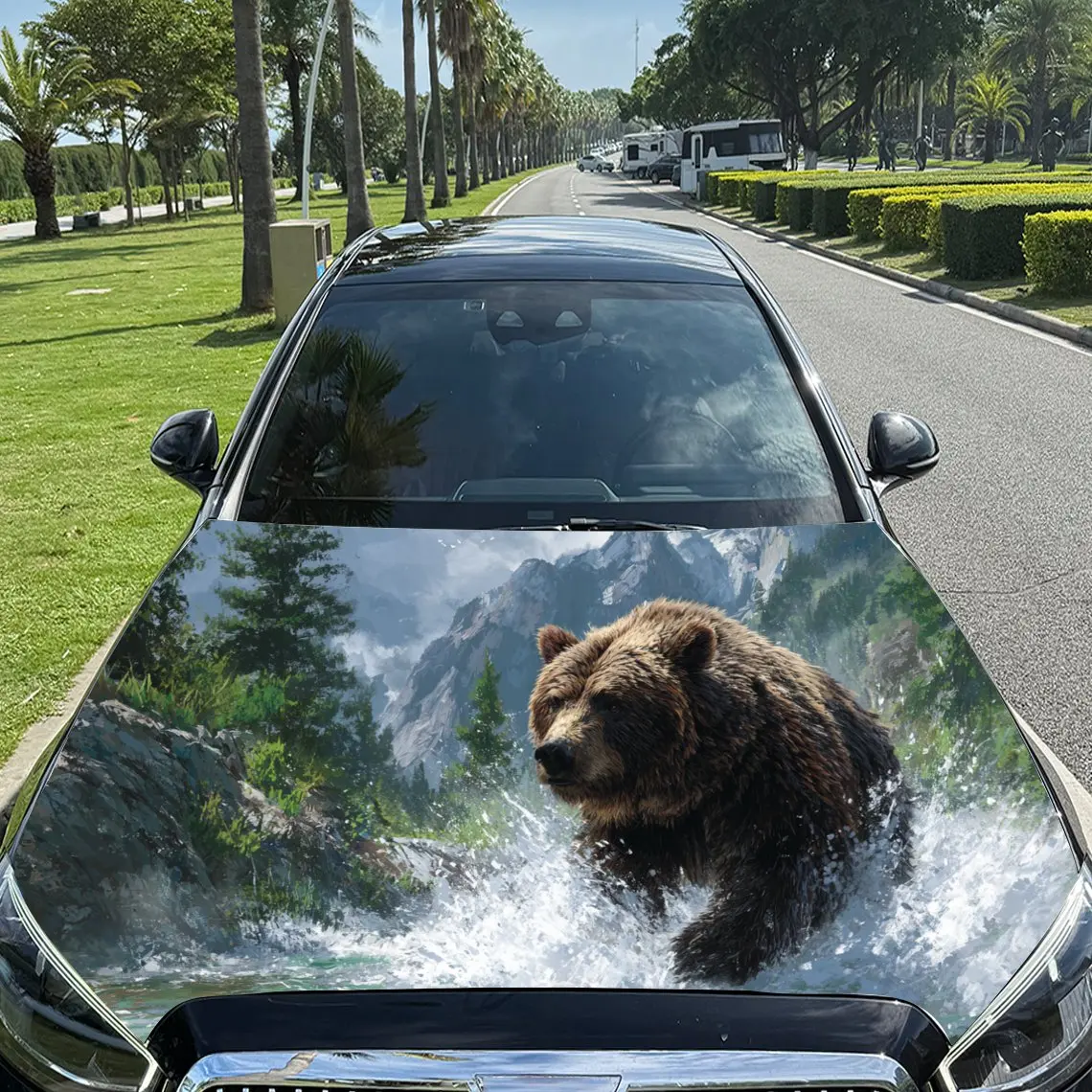 

Running Brown Bear PVC Car Vinyl Wrap - Self-Adhesive Waterproof Hood Decal Sticker,Durable Protection For Trucks, Cars, SUVs -