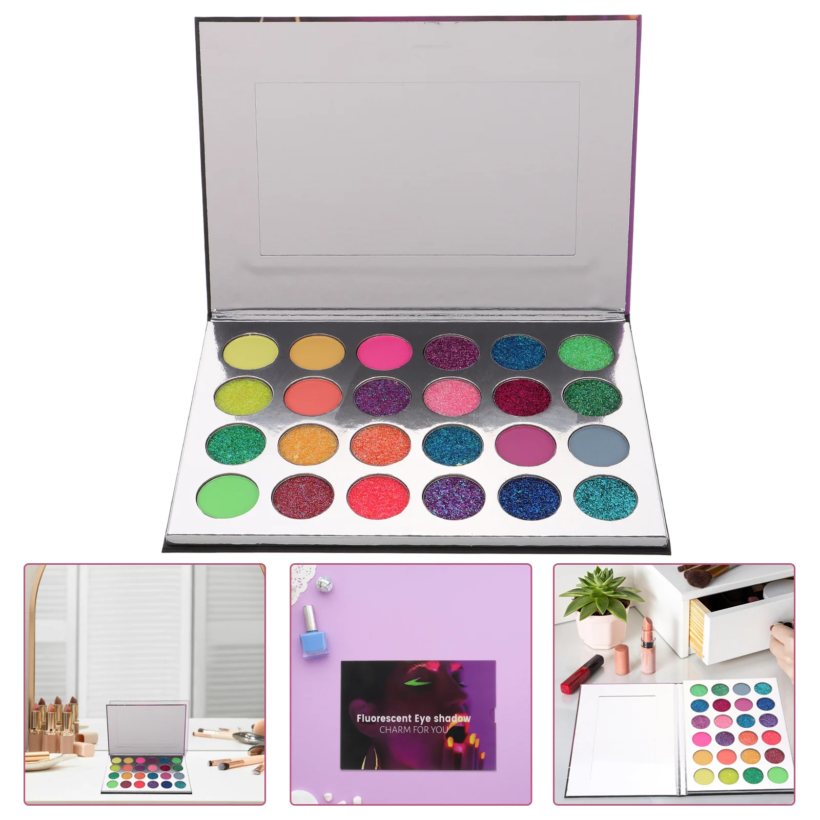 

Glow in The Dark Eyeshadow Palette 24 Colors Halloween Makeup Pallets for Women Multicolored Eye Shadow Plate Glitter Sparkly