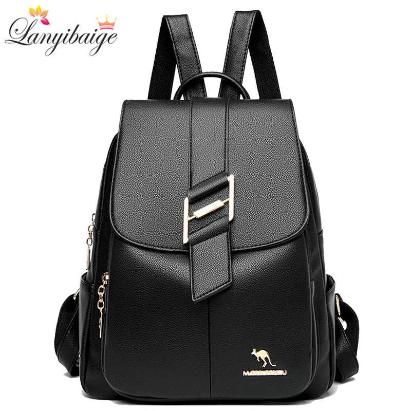 

Women Soft Leather Backpacks High Capacity Female Back Pack Casual Travel Ladies Bagpack Machial Feminina For Teenager Grils Sac