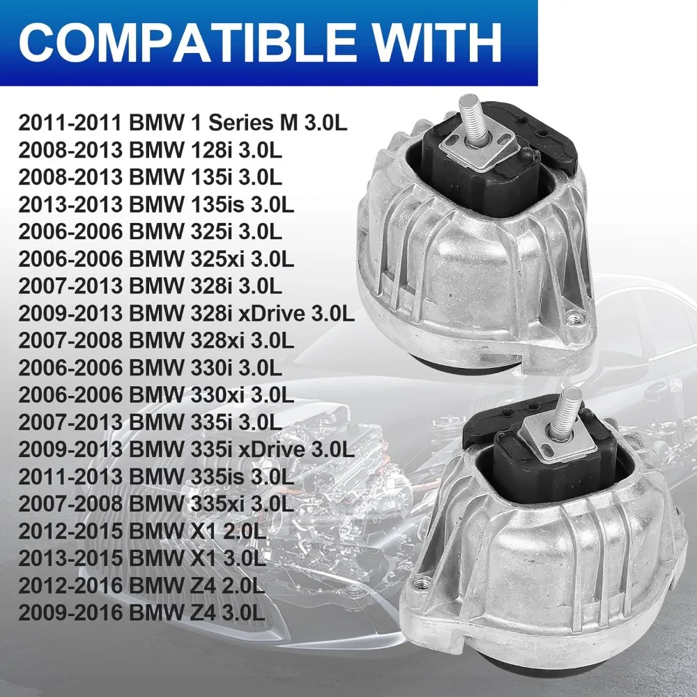 Left and Right Engine Motor Mount For 2008-2013 BMW 128i 325i 325xi 328i 328i xDrive 328xi 330i 330xi, Replace# 22116760330
