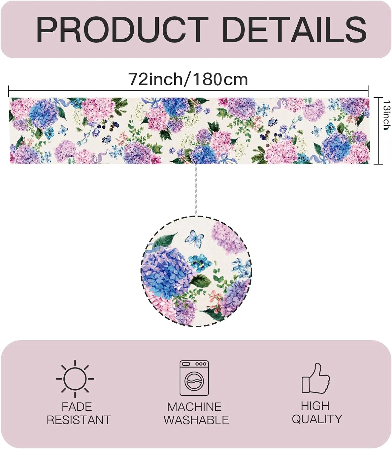 Colorful Hydrangeas Linen Table Runners Summer Flower Dresser Scarf Table Decor Holiday Wedding Party Kitchen Dining Table Decor