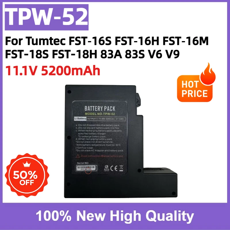 TPW‑52 11.1V 5200mAh Replacement Battery Pack for Tumtec FST‑16S FST‑16H FST‑16M 18S 18H 83A 83S V6 V9 Fiber Fusion Splicer