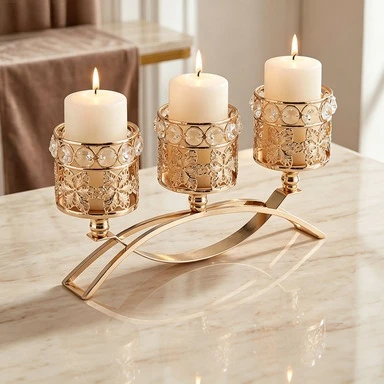 3‑Arm Gold Crystal Candle Holder European Metal Candelabra Wedding Table Centerpiece Home Decor Dinner Party Ornament